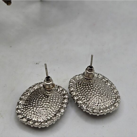 "5/$25" Black Faceted Silvertone Rhinestone Stud Earrings - Picture 3 of 6